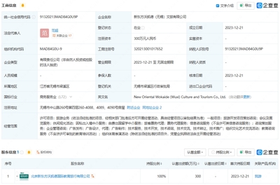 新東方文旅布局長三角 無錫、淮安新公司成立，注冊資本各300萬聚焦票務代理業務